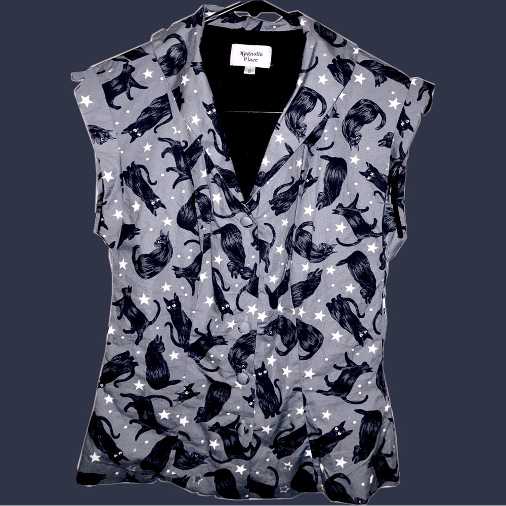 Unique Vintage Cat & Stars Blouse